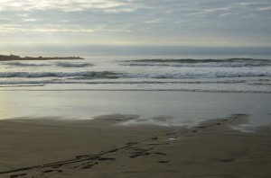 Pegadas e rodas na areia