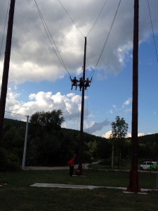 O trio, depois de ser erguido a uma grande altura num ângulo de 45 graus, é solto e começa a cair em movimento pendular.